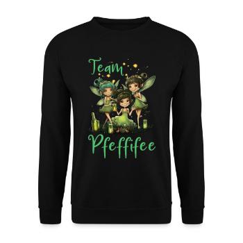 Team Pfeffifee Pfefferminz Likör Saufen JGA - Unisex Pullover - Schwarz - Vorne - Alina (178cm) & Michal (187cm)
