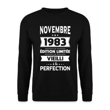 Anniversaire 40 ans - Novembre 1983 Perfection - Sweat-shirt Unisexe - noir - Devant - Alina (178cm) & Michal (187cm)