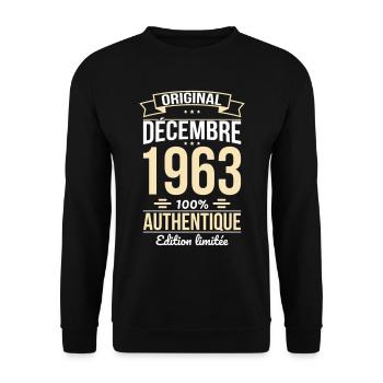 Anniversaire 60 ans - Original - Décembre 1963 - Sweat-shirt Unisexe - noir - Devant - Alina (178cm) & Michal (187cm)