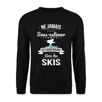 Sous-estimer un sexagénaire avec des skis - Sweat-shirt Unisexe - noir - Devant - Alina (178cm) & Michal (187cm)