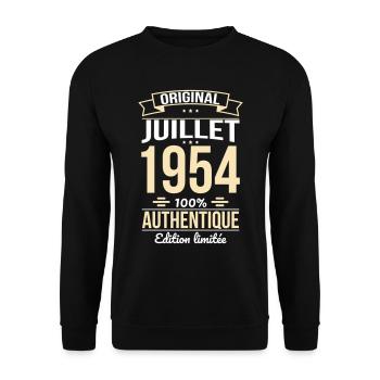 Anniversaire 70 ans - Original - Juillet 1954 - Sweat-shirt Unisexe - noir - Devant - Alina (178cm) & Michal (187cm)