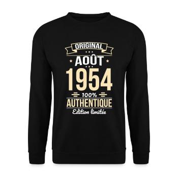 Anniversaire 70 ans - Original - Août 1954 - Sweat-shirt Unisexe - noir - Devant - Alina (178cm) & Michal (187cm)
