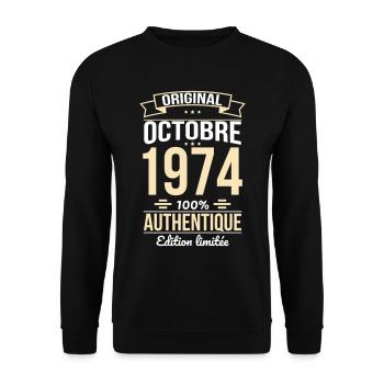 50. Jahrestag - Original - Oktober 1974 - Unisex Pullover - Schwarz - Vorne - Alina (178cm) & Michal (187cm)