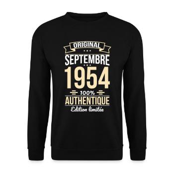 Anniversaire 70 ans - Original - Septembre 1954 - Sweat-shirt Unisexe - noir - Devant - Alina (178cm) & Michal (187cm)