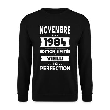 Anniversaire 40 ans - Novembre 1984 Perfection - Sweat-shirt Unisexe - noir - Devant - Alina (178cm) & Michal (187cm)