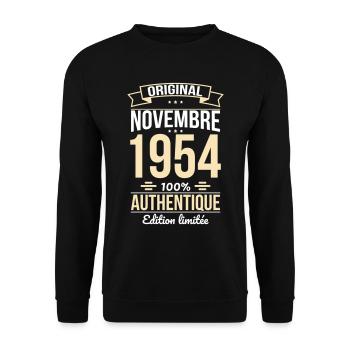 Anniversaire 70 ans - Original - Novembre 1954 - Sweat-shirt Unisexe - noir - Devant - Alina (178cm) & Michal (187cm)
