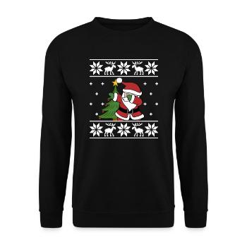 Ugly Christmas Sweater Santa Dab - Unisex Pullover - Schwarz - Vorne - Alina (178cm) & Michal (187cm)