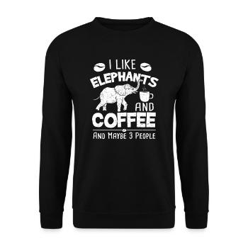 I Like Elephants And Coffee - Elefanten - Unisex Pullover - Schwarz - Vorne - Alina (178cm) & Michal (187cm)