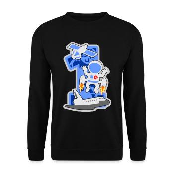 Astronaut 1. Geburtstag Party Nummer 1 - 1 Jahre - Unisex Pullover - Schwarz - Vorne - Alina (178cm) & Michal (187cm)