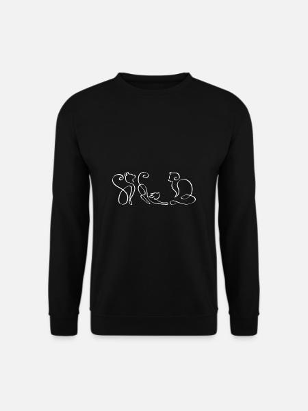3 One Line Katzen weiß - Unisex Pullover - Schwarz