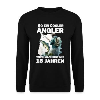 Angler 18 Geburtstag Angeln 18 Jahre Spruch - Unisex Pullover - Schwarz - Vorne - Alina (178cm) & Michal (187cm)