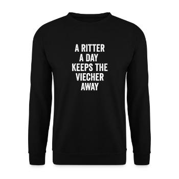 Familie Sprüche Lustige Ritter Spaß Meme - Unisex Pullover - Schwarz - Vorne - Alina (178cm) & Michal (187cm)