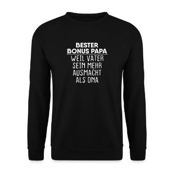 Bonus Papa Vater Vaterschaft DNA Spruch Stiefvater - Unisex Pullover - Schwarz - Vorne - Alina (178cm) & Michal (187cm)