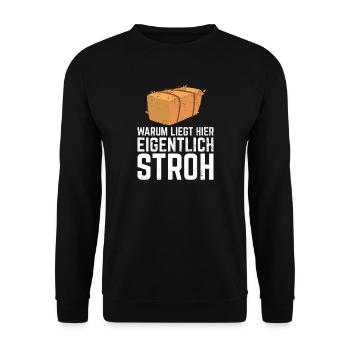 Warum liegt hier Stroh Witziger Spruch Sprüche Spa - Unisex Pullover - Schwarz - Vorne - Alina (178cm) & Michal (187cm)
