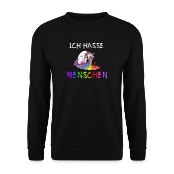 Ich Hasse Menschen Einhorn Kotzen Regenbogen Bunt - Unisex Pullover - Schwarz - Vorne - Alina (178cm) & Michal (187cm)