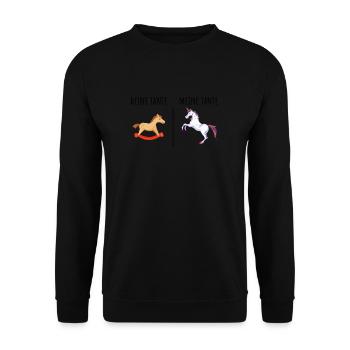 Deine Tante Meine Tante Einhorn I Lustiger Spruch - Unisex Pullover - Schwarz - Vorne - Alina (178cm) & Michal (187cm)
