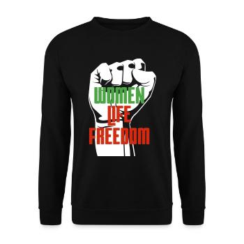 Women Life Freedom - Unisex Pullover - Schwarz - Vorne - Alina (178cm) & Michal (187cm)