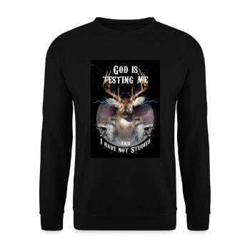 Gott prüft mich und ich habe nicht studiert - Unisex Pullover - Schwarz - Vorne - Alina (178cm) & Michal (187cm)