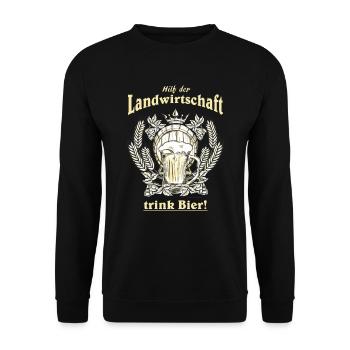 AD - Hilf der Landwirtschaft - trink Bier - - Unisex Pullover - Schwarz - Vorne - Alina (178cm) & Michal (187cm)