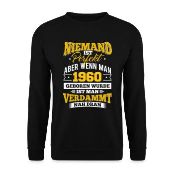 1960 Geburtsjahr Geburtstag Geburt geboren - Unisex Pullover - Schwarz - Vorne - Alina (178cm) & Michal (187cm)