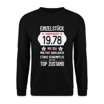 48. GEBURTSTAG 1978 EINZELSTÜCK PREISSCHILD - Unisex Pullover - Schwarz - Vorne - Alina (178cm) & Michal (187cm)