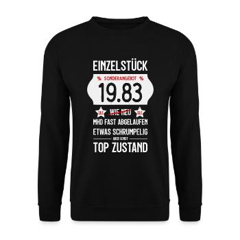 43. GEBURTSTAG 1983 EINZELSTÜCK PREISSCHILD - Unisex Pullover - Schwarz - Vorne - Alina (178cm) & Michal (187cm)