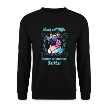 Hund mit Style, immer an meiner Seite - Unisex Pullover - Schwarz - Vorne - Alina (178cm) & Michal (187cm)