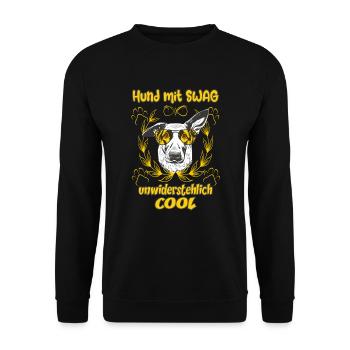 Hund mit Swag, unwiderstehlich cool - Unisex Pullover - Schwarz - Vorne - Alina (178cm) & Michal (187cm)