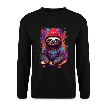 Sloth cool naughty skater with skateboard - Unisex Sweatshirt - black - Front - Alina (178cm) & Michal (187cm)
