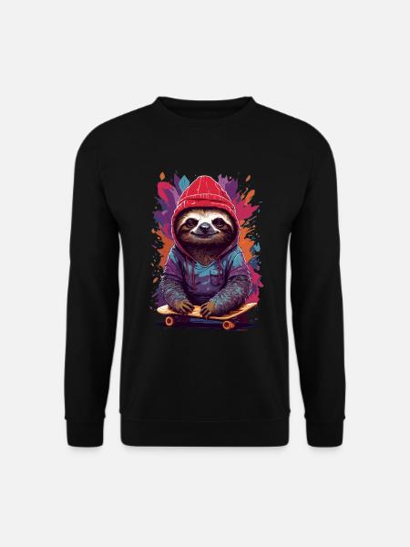Faultier cool frech Skater mit Skateboard - Unisex Pullover - Schwarz