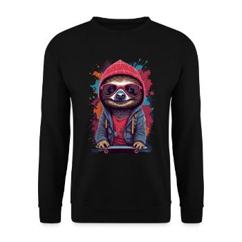 Sloth cool confident skater skateboard - Unisex Sweatshirt - black - Front - Alina (178cm) & Michal (187cm)