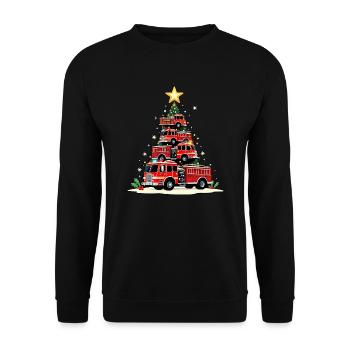 Lustiges Feuerwehrauto, Feuerwehrauto, Weihnachten - Unisex Pullover - Schwarz - Vorne - Alina (178cm) & Michal (187cm)