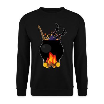 Witch in saucepan - Halloween cooking firewood - Unisex Sweatshirt - black - Front - Alina (178cm) & Michal (187cm)