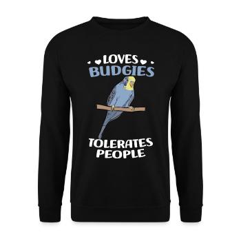 Budgerigar Gifts | Pet Bird Lovers - Unisex Sweatshirt - black - Front - Alina (178cm) & Michal (187cm)