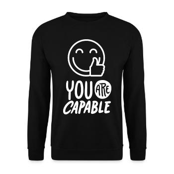 Slogan de motivation You-Are-Capable avec smileyface - Sweat-shirt Unisexe - noir - Devant - Alina (178cm) & Michal (187cm)