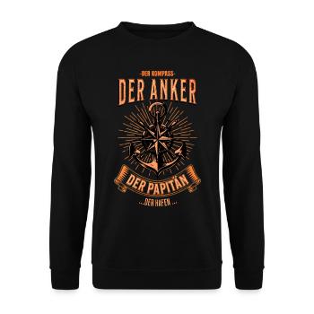 Papitän Papa Kapitän Vatertag Captain Anker Segler - Unisex Pullover - Schwarz - Vorne - Alina (178cm) & Michal (187cm)