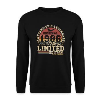 1986 Vintage Vintage Rétro Cadeau d’anniversaire - Sweat-shirt Unisexe - noir - Devant - Alina (178cm) & Michal (187cm)