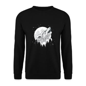 Mond mit einem Wolf - Unisex Pullover - Schwarz - Vorne - Alina (178cm) & Michal (187cm)
