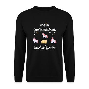 Mein persönliches Schlafshirt mit Einhörnern - Unisex Pullover - Schwarz - Vorne - Alina (178cm) & Michal (187cm)