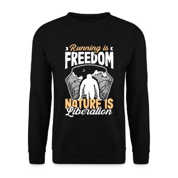 Running is freedom nature is liberation - Unisex Pullover - Schwarz - Vorne - Alina (178cm) & Michal (187cm)