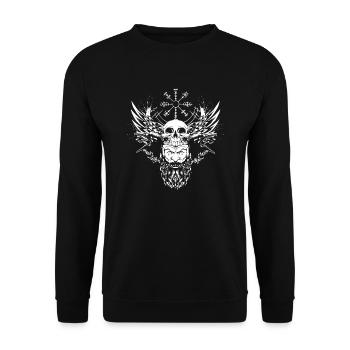 Wikinger Raben Odin Vegvisir Bart Mythologie Rune - Unisex Pullover - Schwarz - Vorne - Alina (178cm) & Michal (187cm)