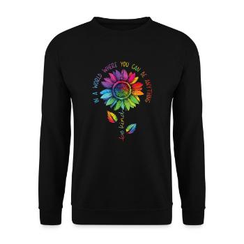 Be Kind LGBTQ Regenbogen Sonnenblume Blume CSD - Unisex Pullover - Schwarz - Vorne - Alina (178cm) & Michal (187cm)
