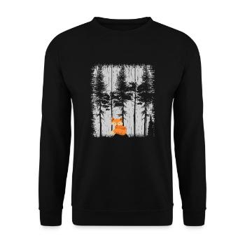 Süßer Fuchs im Wald Retro Muster Vintage Baum Wald - Unisex Pullover - Schwarz - Vorne - Alina (178cm) & Michal (187cm)