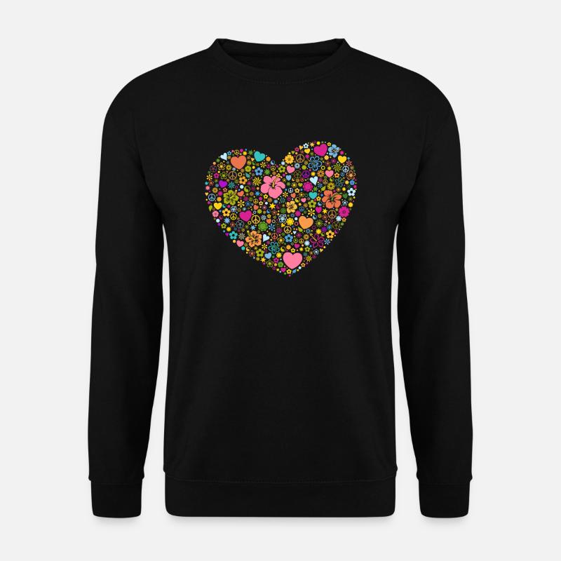 Cœurs Fleurs Fleurs Signe de Paix Yin et Yang - Sweat-shirt Unisexe - noir