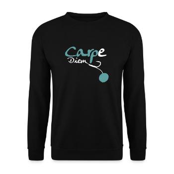 Carpe Diem - Karpfenangler Boilie Angler Geschenk - Unisex Pullover - Schwarz - Vorne - Alina (178cm) & Michal (187cm)