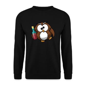 betrunkene Eule mit Wein - Unisex Pullover - Schwarz - Vorne - Alina (178cm) & Michal (187cm)