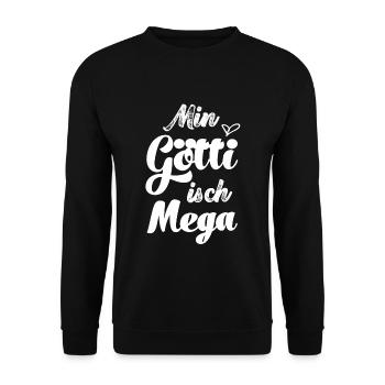 Min Götti isch mega Patenonkel fragen Schweiz Pate - Unisex Pullover - Schwarz - Vorne - Alina (178cm) & Michal (187cm)