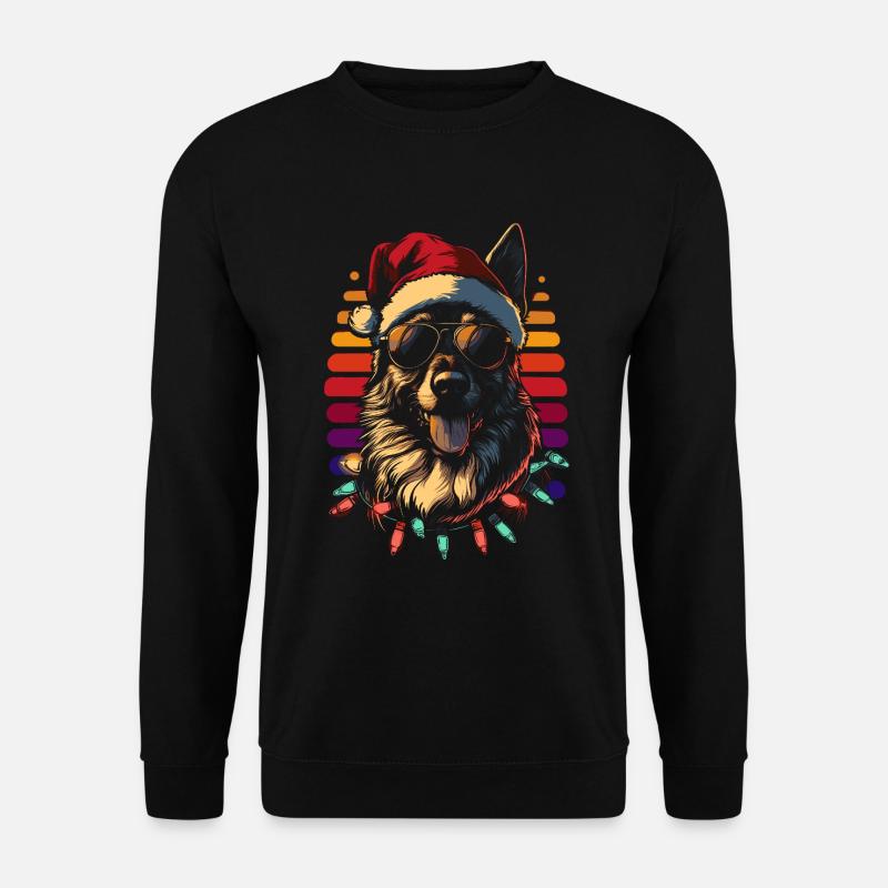 Schäferhund mit Sonnenbrille und Lichterkette Weih - Unisex Pullover - Schwarz