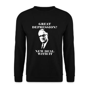 Great Depression? New Deal with it! - Unisex Pullover - Schwarz - Vorne - Alina (178cm) & Michal (187cm)