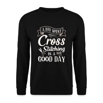 Ein Tag Kreuzstich Sticken - Unisex Pullover - Schwarz - Vorne - Alina (178cm) & Michal (187cm)